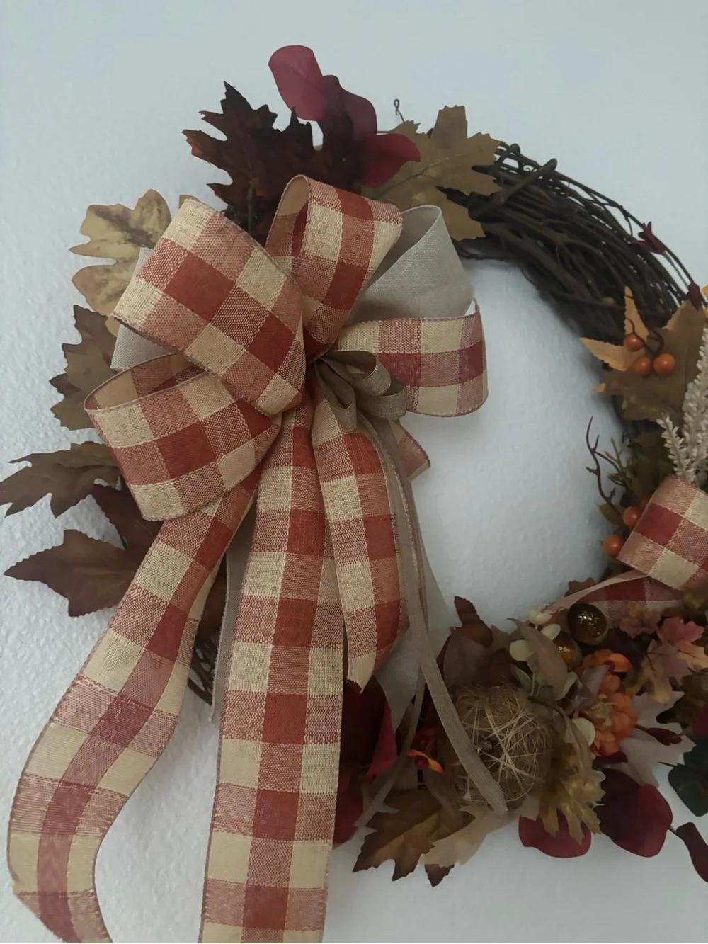 Rustic Primitive Farmhouse Fall Wreath Plaid Bow Grapevine Custom Final Sale